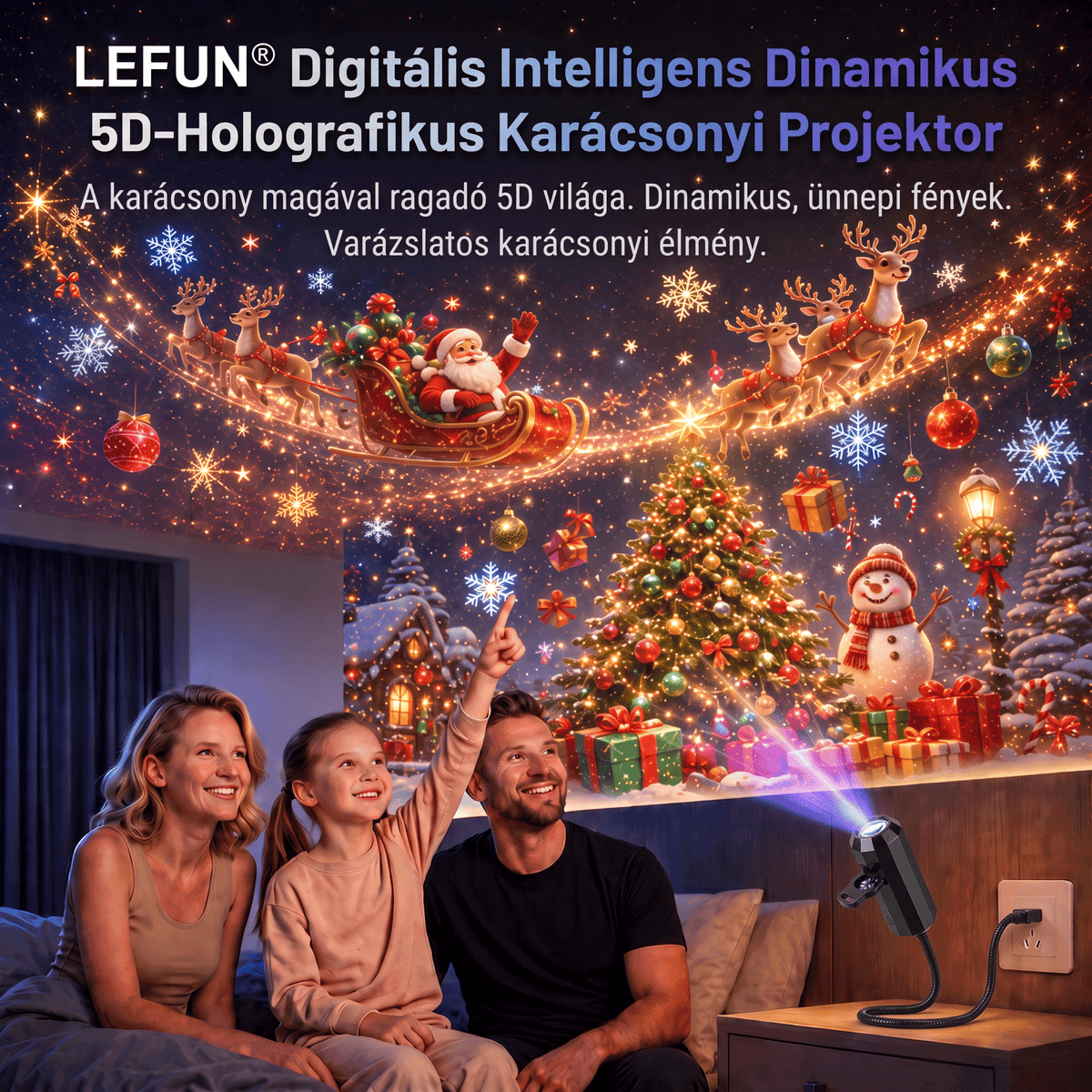 LEFUN® 🍈 Új generációs, intelligens 5D karácsonyi projektor ✨ – 🎅 Dinamikus holografikus fény a varázslatos otthoni hangulatért 💎