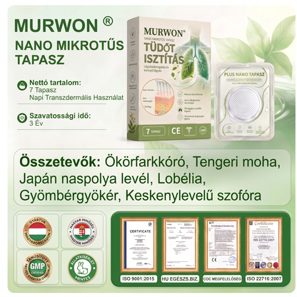 Hivatalos Márkabolt ✨ | 🌥️ 𝑴𝑼𝑹𝑾𝑶𝑵® 𝑵𝑨𝑵𝑶 𝑴𝑰𝑪𝑹𝑶𝐓Ű𝐒  𝑻𝑨𝑷𝑨𝑺𝒁 (A légzőrendszer támogatására kifejlesztve, például krónikus légúti problémák, asztma, hörghurut és egyéb légúti panaszok esetén. )
