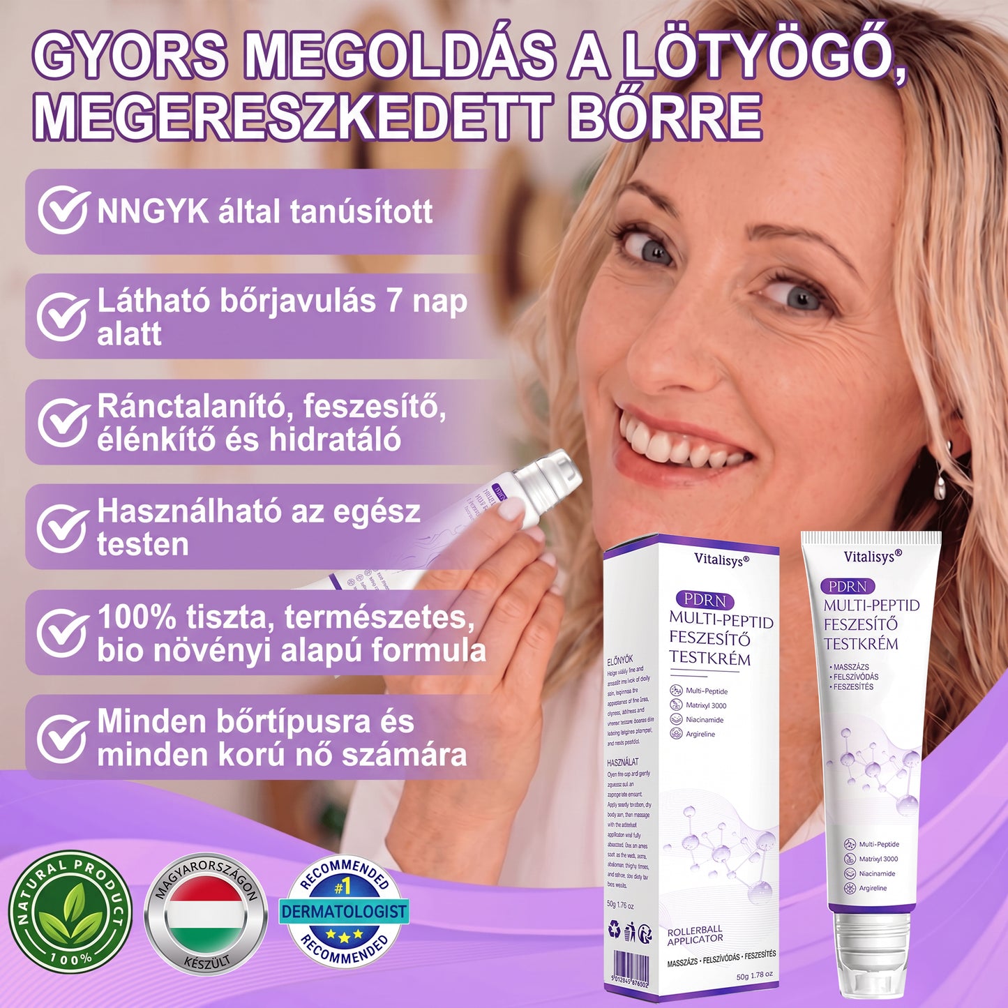 Bőrgyógyászok által ajánlott👩‍⚕️ |🥇 Vitalisys® PDRN Multi-Peptide Masszírozó Testápoló Krém – Öregedésgátló, hidratáló, feszesítő, bőrregeneráló, egységesítő, pattanás- és folteltávolító, szemölcs- és anyajegy-eltávolító, pikkelysömör enyhítő.🍇