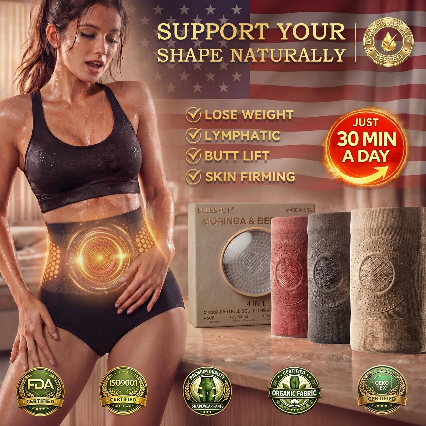 Exclusief Merkvlaggenschip ⛅ 𝑩𝑳𝑼𝐄𝑺𝐻𝑶𝑻® 💟 2026 Moringa & Berberine 4-in-1 Microdeeltjes Sculpting- en Vetverbrandingsshorts