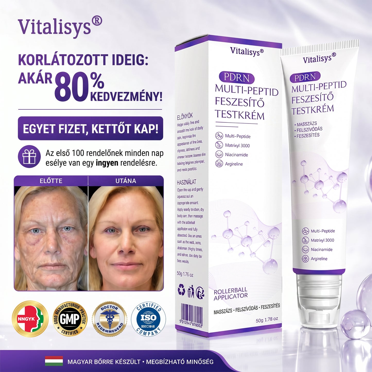 Bőrgyógyászok által ajánlott👩‍⚕️ |🥇 Vitalisys® PDRN Multi-Peptide Masszírozó Testápoló Krém – Öregedésgátló, hidratáló, feszesítő, bőrregeneráló, egységesítő, pattanás- és folteltávolító, szemölcs- és anyajegy-eltávolító, pikkelysömör enyhítő.🍇