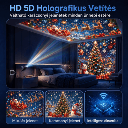 LEFUN® 🍈 Új generációs, intelligens 5D karácsonyi projektor ✨ – 🎅 Dinamikus holografikus fény a varázslatos otthoni hangulatért 💎