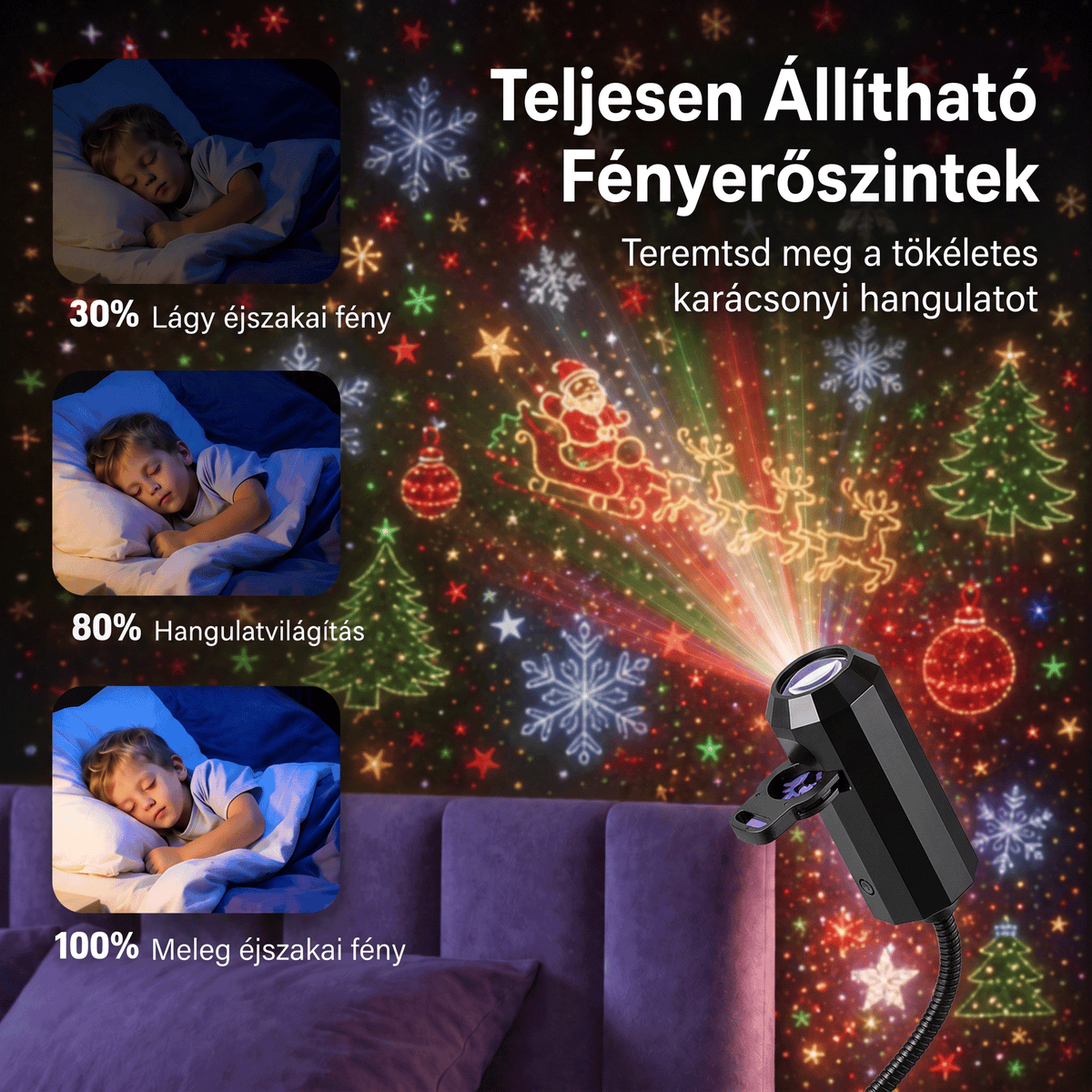 LEFUN® 🍈 Új generációs, intelligens 5D karácsonyi projektor ✨ – 🎅 Dinamikus holografikus fény a varázslatos otthoni hangulatért 💎