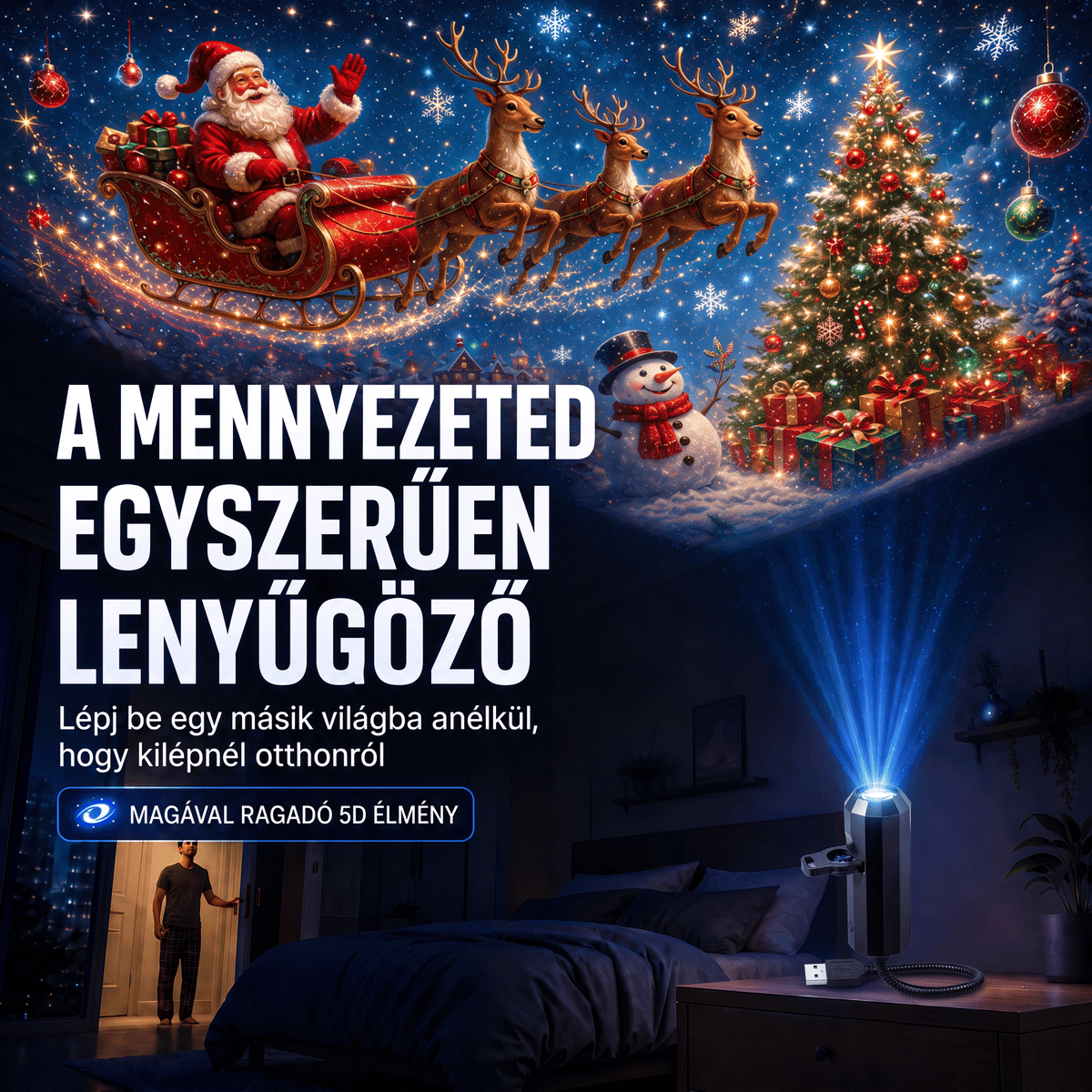 LEFUN® 🍈 Új generációs, intelligens 5D karácsonyi projektor ✨ – 🎅 Dinamikus holografikus fény a varázslatos otthoni hangulatért 💎
