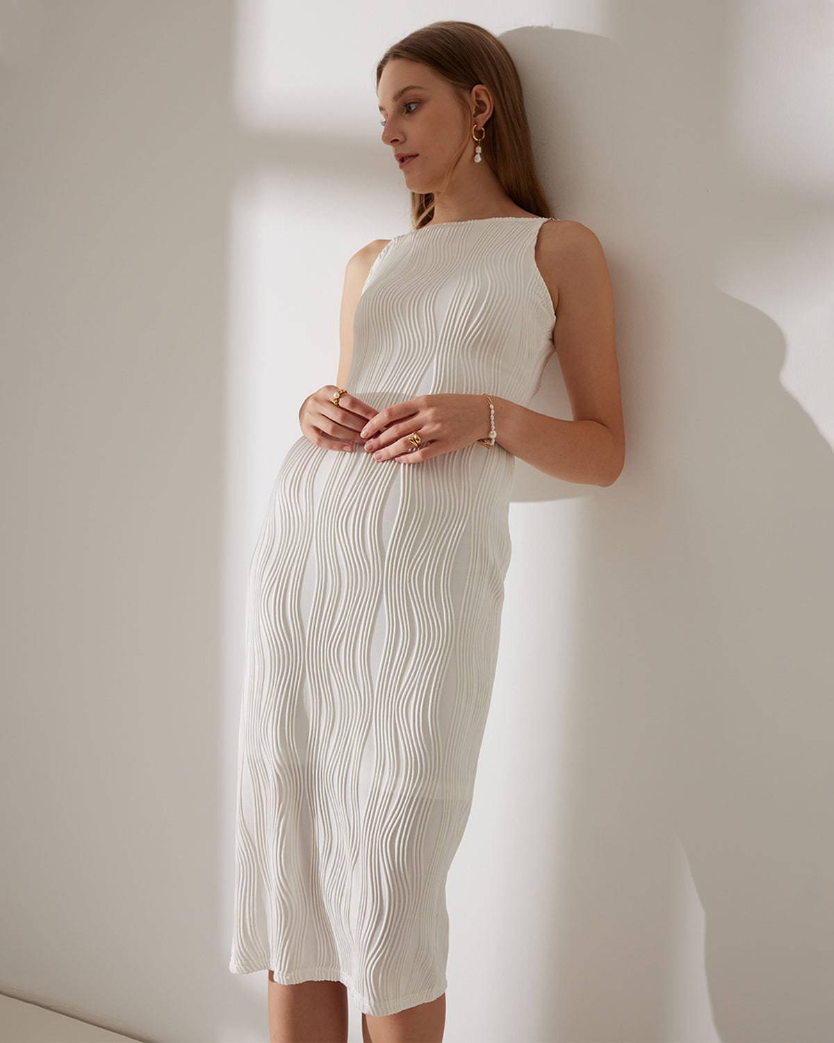 Wave-Texture Spaghetti Strap Dress