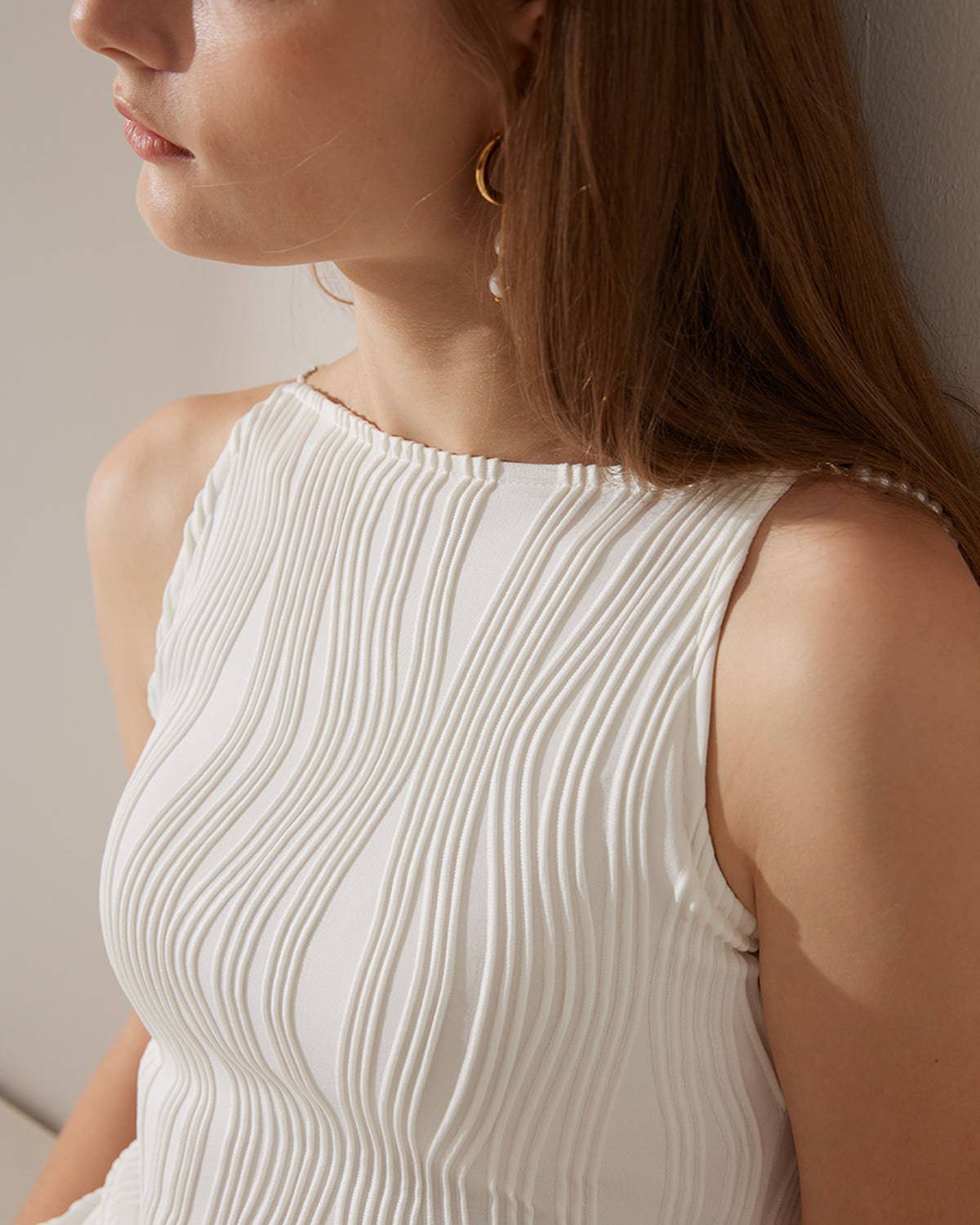 Wave-Texture Spaghetti Strap Dress
