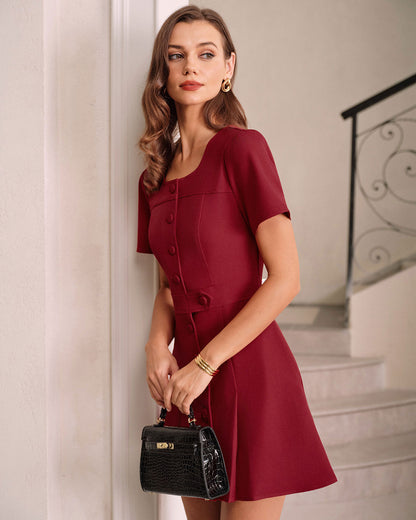 Rode U-hals A-lijn Mini Jurk